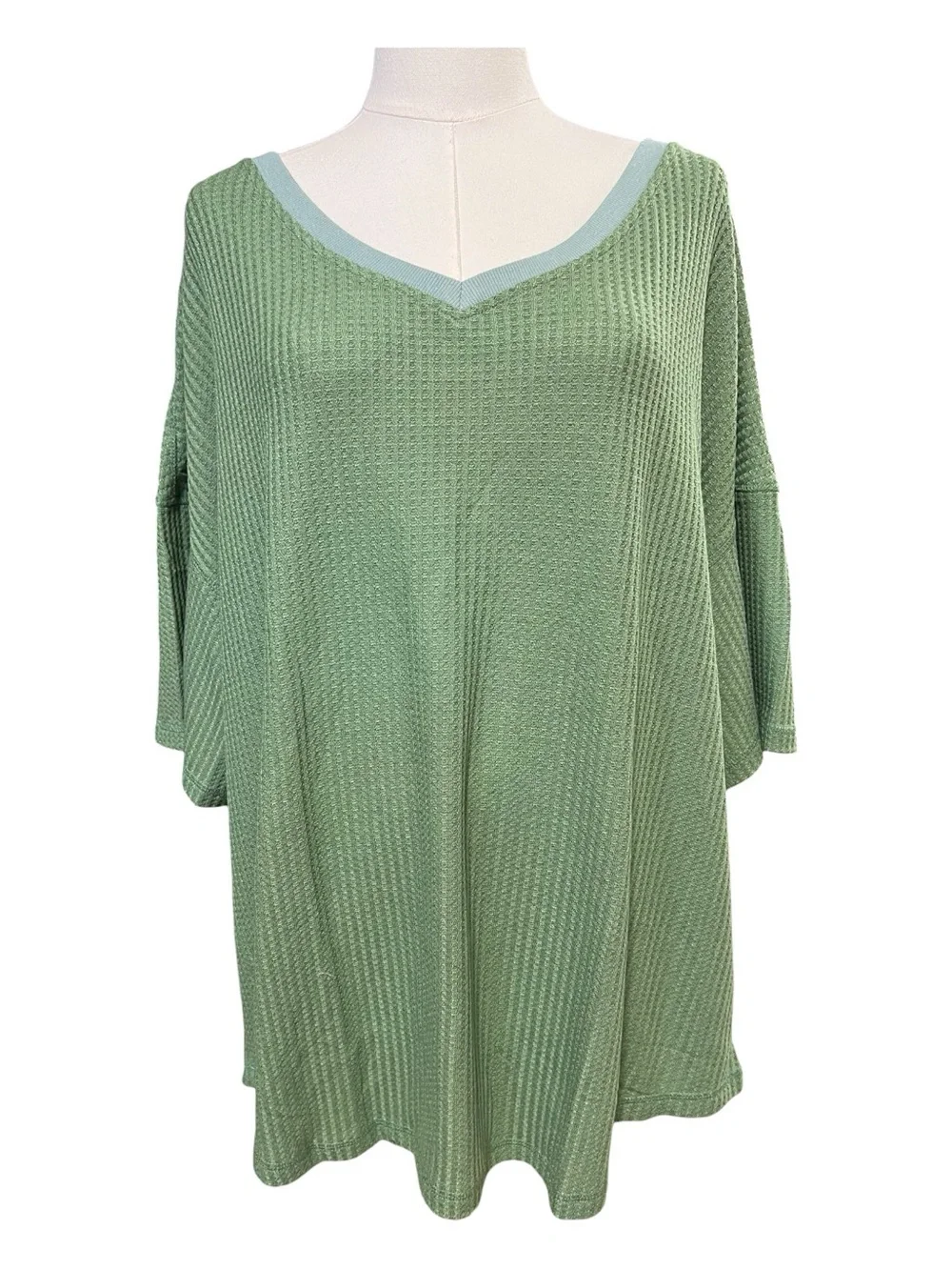 🆕 NWOT Green Waffle Knit Sleep Shirt Loungewear Top Size 2XL